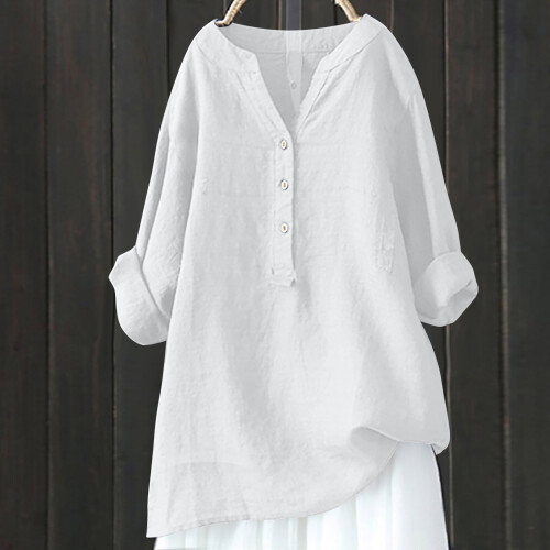 Women's cotton linen tunic blouse long sleeve 1