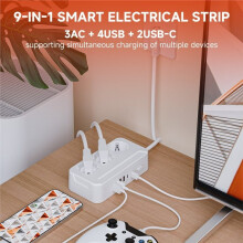 1.8M EU Plug AC Outlets Multitap Socket Extension Cord Electrical Power Strip with USB Type C Fast Charge Network Filter