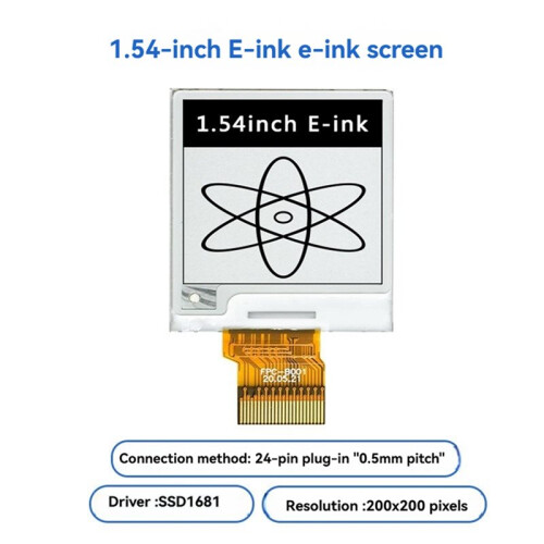 1.54-Inch E-Paper Display Module Black and White E-Ink Display 200x200 Resolution SPI Interface 1