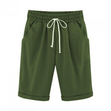Pantaloncini da donna in cotone e lino, verde militare, taglia 16