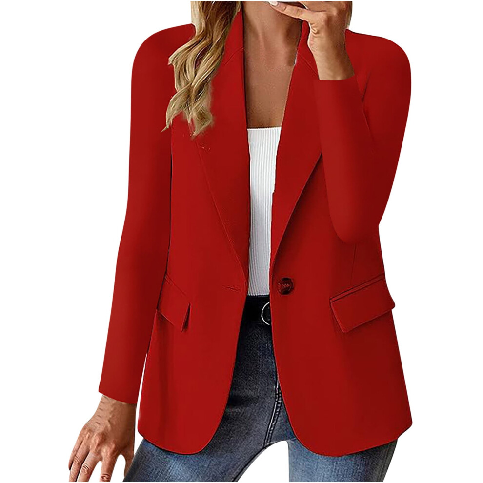 Women's solid red single-button blazer jacket