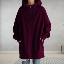 Damen-Kapuzenpullover mit Reißverschluss, lange Tunika, Größe L