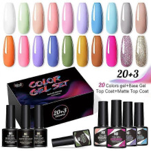 (12) Gel Nail Polish Set, 20 Pcs Neon Color Gel Polish Kit with base gel, top coat and matte top coat_way