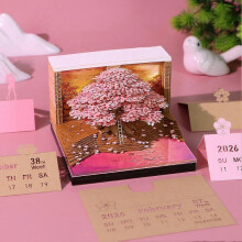 2026 3D Cherry Blossom Calendar LED Desk Planner, Decorative Memo Pad, Perfect for Office Room Decor & Unique Gift