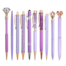 (Purple 10 Pieces) 10PCS Rhinestone Inlaid Case Ballpoint Pen Lightweight Portable Writing Pen for Friends