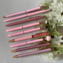 (Pink 9 Pieces) 10PCS Rhinestone Inlaid Case Ballpoint Pen Lightweight Portable Writing Pen for Friends