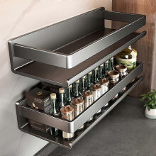 new Kitchen Shelf 30cm Carbon Steel Kitchen Spice Storage Rack Wall Mounted No Drilling Seasoning Bottle Shelf with Hooks