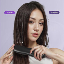 (Black) Portable Wireless Hair Straightening Comb with Digital Display - USB Heated, Adjustable for Home and Trave