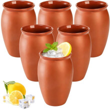 6 Pack Clay Drinking Cups, 12 Oz Mexicanos Cantaritos Shooters Pottery Cocktail Glass Patron Bottles for Tequila