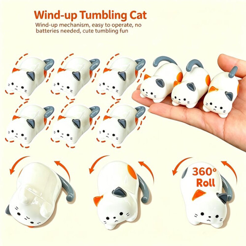 Clockwork Cat Miniatures for Stress Relief Entertainment Clockwork Rolling Kitten Toy for Endless Fun and Relaxatio 2