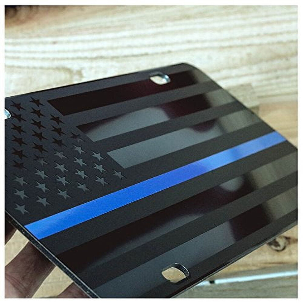 Thin Line Subdued Flag License Plate 1/8" Blue/Black 974856593989