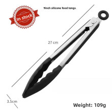 (B) Multi-Size Lock Kitchen Tongs 7/9/12Inch Silicone Tip Heat Resistant Barbecue Gadget for Home Cooking Outdoor BBQ Use