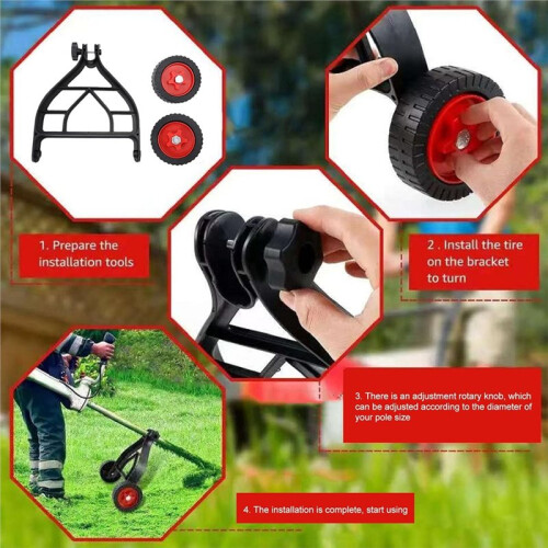 String Trimmer Wheel Attachment Mower Auxiliary Wheel Push Behind Weed Trimmer Adjustable Support Wheel for Grass Cutter 1