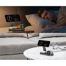 3-in-1 Magnetic Foldable Wireless Charger Station for Most Smartphones Watch and Earbuds Black