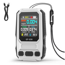 5-in-1-Luftqualitätsmessgerät mit LCD-Display, Feuchtigkeits- und Temperaturmessung, CO2-, TVOC- und HCHO-Detektor, Weiß