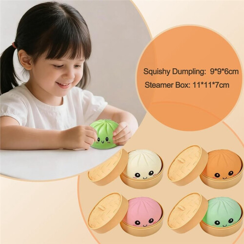 Dumpling Squishy, Colorful Squishy Dumpling Toy with Steamer, Soft Squeeze Decompression Dough Toy for Child 1