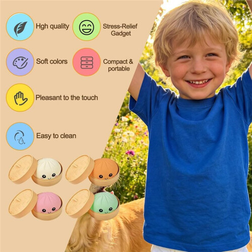 Dumpling Squishy, Colorful Squishy Dumpling Toy with Steamer, Soft Squeeze Decompression Dough Toy for Child 2