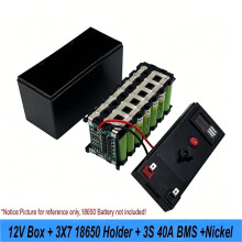 Kit de Caja de Batería 12V 3S7P 18650 DIY Caja 12V+3X7 Soporte 18650+3S BMS 40A+Níquel con Pantalla de Voltaje Banco de Energía Dual-USB B