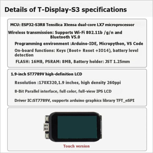 T-Display-S3 Touch Version 1.9 Inch LCD WiFi  Development Board ESP32-S3 Programmable Screen Module Welded 2