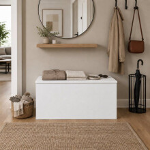 Baú de armazenamento - THE WHITE STONE - Modelo 904545 cm - Branco fosco - Fechamento suave - Banco 2-em-1 (assento 40 kg)