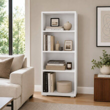 Bibliothèque - THE WHITE STONE - Modèle 60x30x130 cm - Blanc mat - 3 étagères réglables - Gain de place