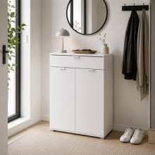 Móvel baixo multiuso - A PEDRA BRANCA - Modelo 75x38x105 cm - Branco fosco - 2 portas + 1 gaveta - Prateleiras ajustáveis