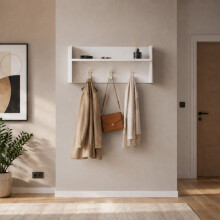 Portemanteau mural - THE WHITE STONE - Modèle 902934 cm - Étagère 5 kg - 3 patères - Blanc mat