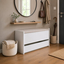 Baú banco de armazenamento - THE WHITE STONE - Modelo 904046 cm - Branco fosco - Gaveta & Fechamento suave - Assento 2-em-1