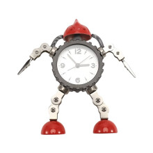 Wekker van Metaal met Robotarm en Clip, Cartoonfiguur, Schattige Stille Wekker voor Kinderen, Horloge, Cadeau voor Studenten, Bureauwekker