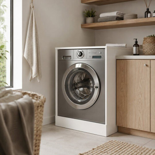 Meuble cache-lave-linge - THE WHITE STONE - 707092 cm - Blanc mat - MDF mélaminé - Gain de place 1