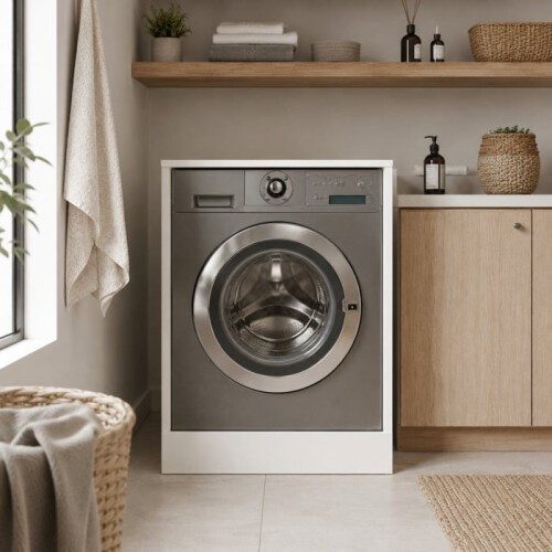 Meuble cache-lave-linge - THE WHITE STONE - 707092 cm - Blanc mat - MDF mélaminé - Gain de place 2