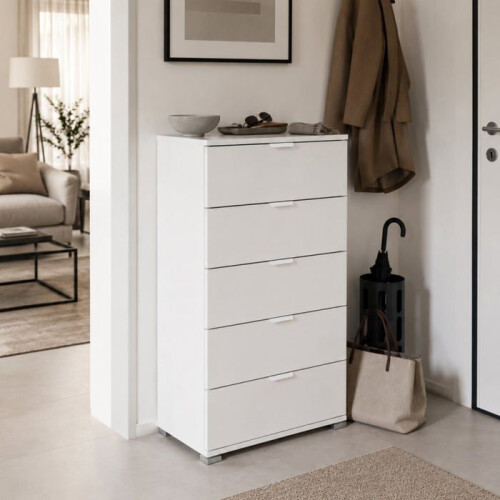 Commode - THE WHITE STONE - Commode 5 tiroirs - 60x38x103 cm - Blanc mat - Livré monté 1