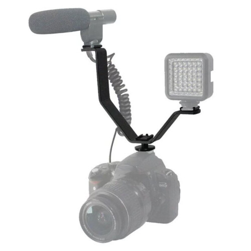 V Shape Triple Mount Hot Shoe Flash Bracket for Speedlite DSLR Camera Microphone LED Video Light 1