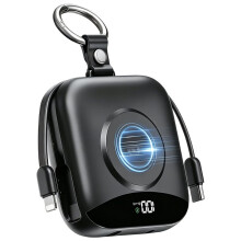 Tragbare Powerbank mit Ladegerät, Schnelllade-Powerbank mit Integrierten Kabeln, Reise-Schlüsselanhänger-Akku mit LED-Anzeige