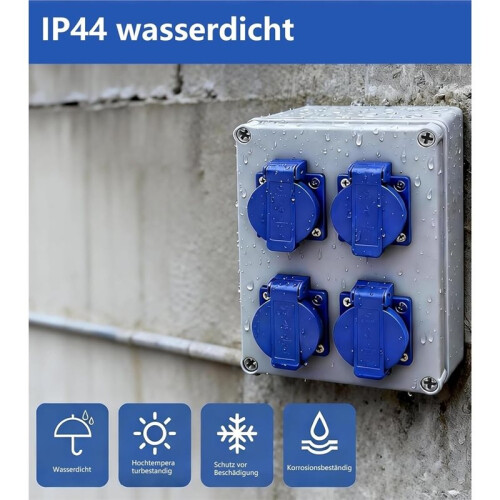 Wall Distributor for Construction Sites, IP44 Surface-Mounted Schuko with 4 X 230 V 16 A Sockets 1