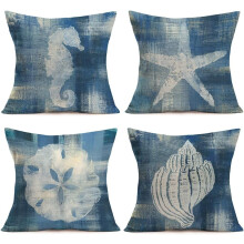 Marineblaue Kissenbezüge im maritimen Stil, 50 x 50 cm, 4er-Set
