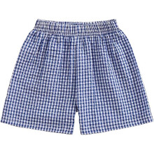 Girls Plaid Shorts High Waist Elastic Wide Leg Blue 3-4