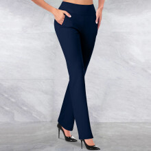 Dames yogabroek met hoge taille en rechte pijpen, marineblauw