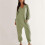 Damen-Einteiler-Pyjama, einfarbig grün, langärmelig, V-Ausschnitt 7