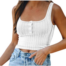 Top corto ajustado sin mangas para mujer con botones