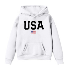 Amerikansk flagghuvtröja för pojkar och flickor, vit långärmad