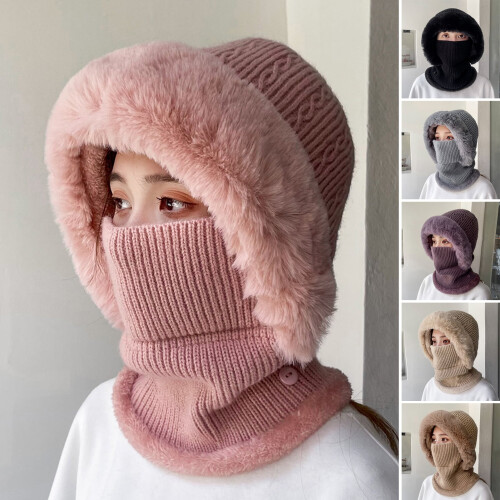 Strickmütze mit Plüschohren und Halswärmer, Grau 2