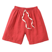 Kids Linen Shorts Solid Color Elastic Waist Drawstring Red