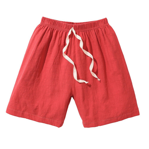 Kids Linen Shorts Solid Color Elastic Waist Drawstring Red