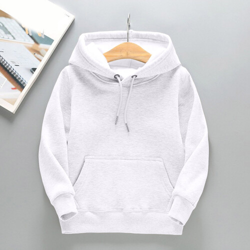 Mädchen-Kapuzenpullover, einfarbig, mit Tasche, langärmelig, weiß, Größe 1