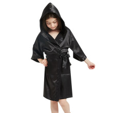 Kids' silk satin hooded bathrobe black size 6-7