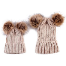 Bonnet parent-enfant kaki tricoté chaud pour l'hiver