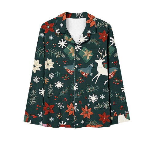 Conjunto de pijama de Natal feminino com decote em V, manga comprida e elástico. 2