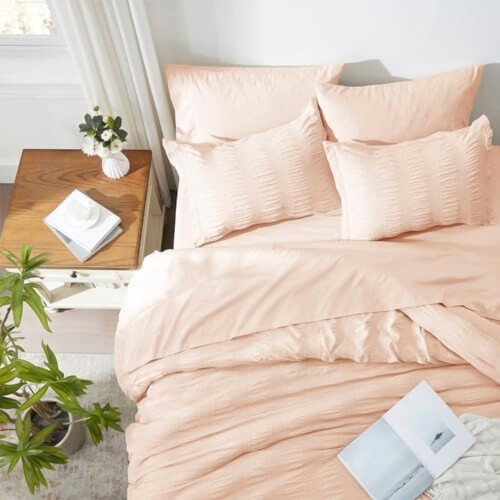 Pink Seersucker Comforter Set 7-Piece 2