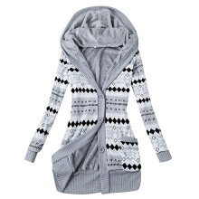Stribet strikket cardigan med hætte til dame i XL-kvalitet